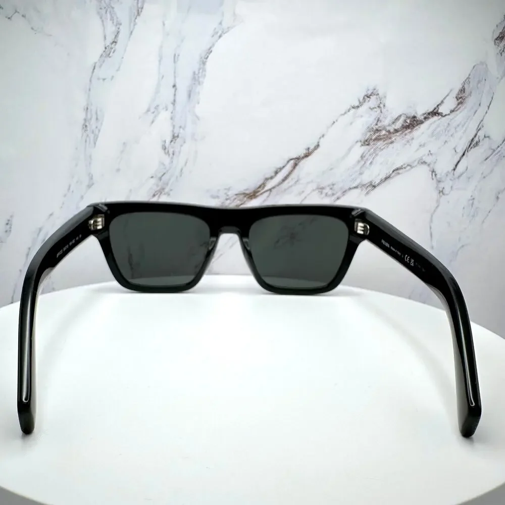 NEW PRADA Sunglasses Black Square Rectangle Gray Lens w/ Box & Case Authentic
